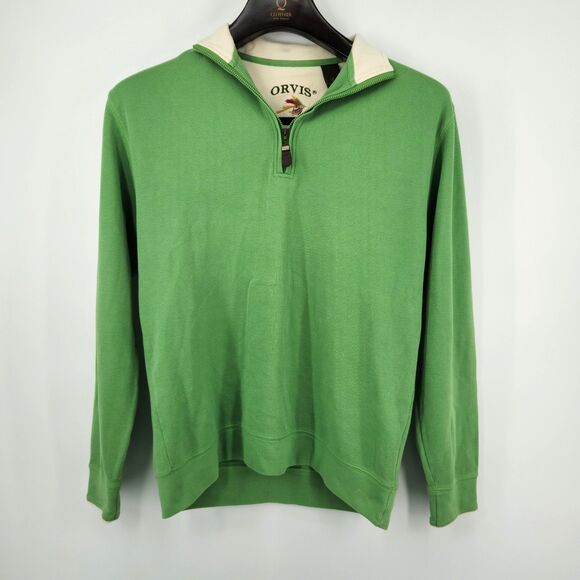 ORVIS Sweatshirt  Men Size Medium Fishing 1/4 Zip Pullover 100% Pima Cotton - Picture 1 of 10